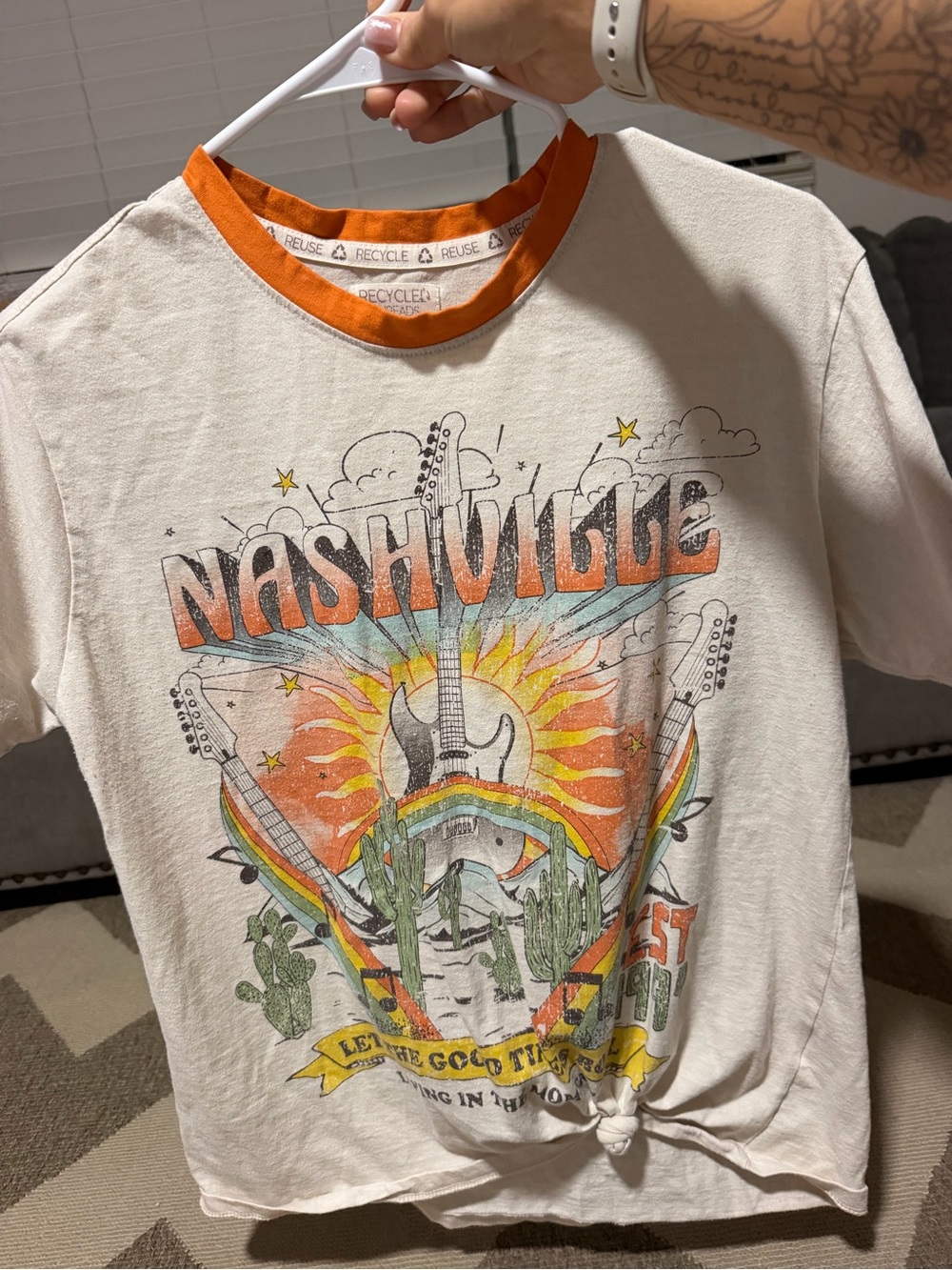 Kids Nashville Graphic Tee - Cream with Orange Trim